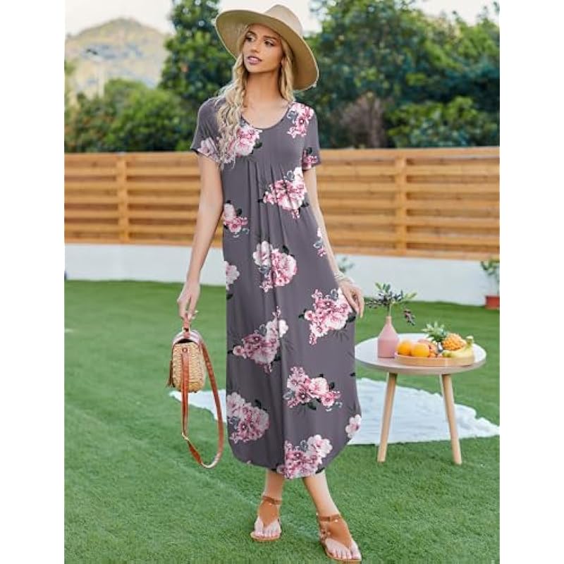 Ekouaer Long Nightgowns for Women House Dress Plus Size Sleepwear Pleated Full Length Loungwear S-4XL 상세이미지 5