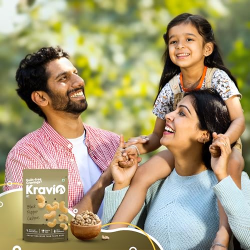 Image of Kravio Premium Black Pepper Roasted Cashew Nuts 200g | Zero Cholesterol Natural Jumbo Size Whole Kaju Nuts & Dry Fruits | Rich in Protein, Roasted Crunchy Delicious Healthy Snacks