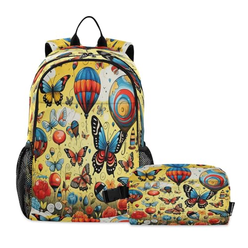 Sac d'école léger durable papillons jaunes pour repas et cours des garçons et filles