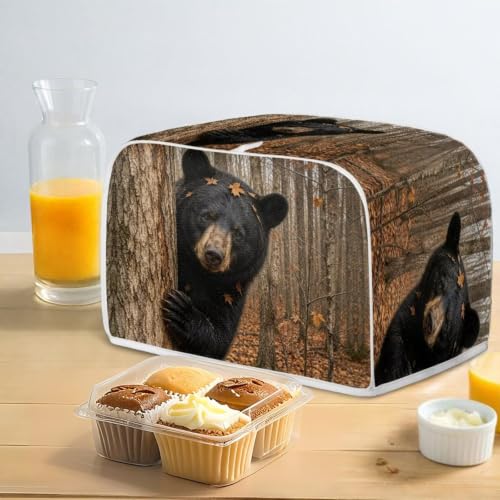 Image of Talayituse Forest Bear Maple Print 4 Slice Toaster Dust Covers Kitchen Small Appliance Cover, Stain Resistant Dust Protection Bread Machine Cover with Top Handle Autumn Decor, M