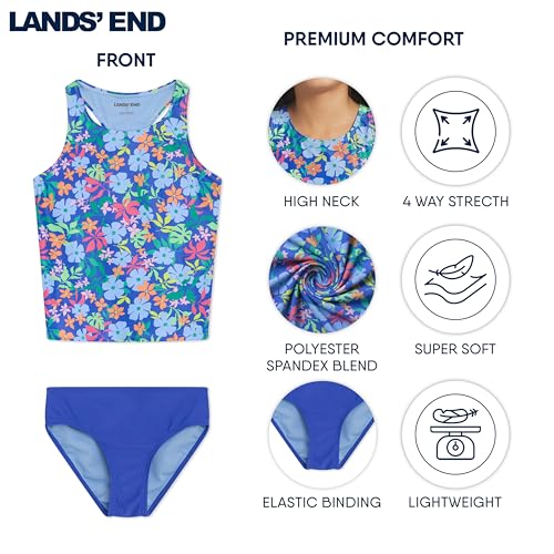 Image of Lands' End Girls' UPF 50+ Swim Bikini Bottom and Racerback Tankini Set