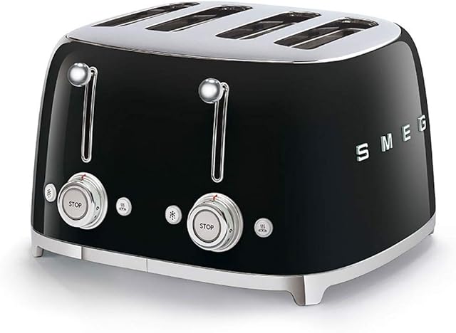 Smeg TSF03BLUK 4 Slice Toaster, Extra Wide Slots, 3 pre set programmes, Black