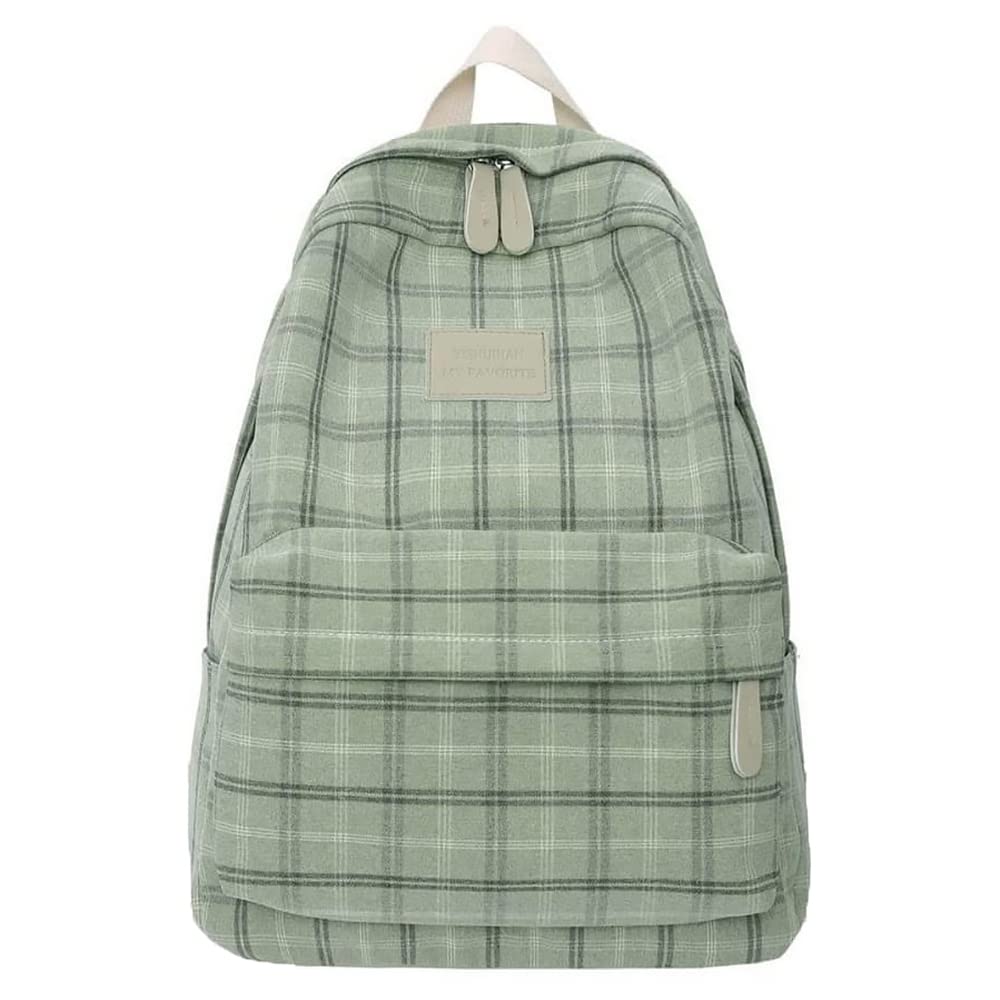 TYHOTULYLight Academia Aesthetic Backpack Plaid Preppy Backpack Teen Girls  Back to School Supplies Checkered Bookbags (Sage Green)