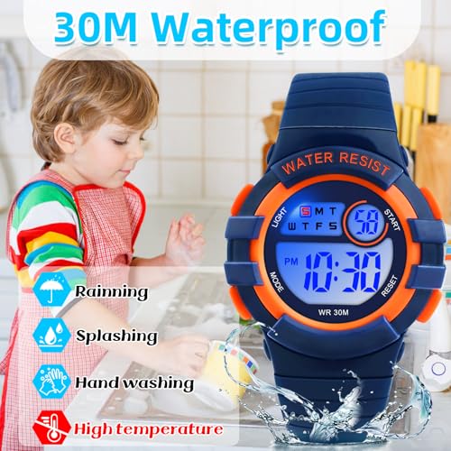 Image of Juboos Kid's Digital Watch for Boys and Girls, Waterproof LCD Digital Sports Kids Watch with 7 Color LED Lights, Stopwatch, Alarm