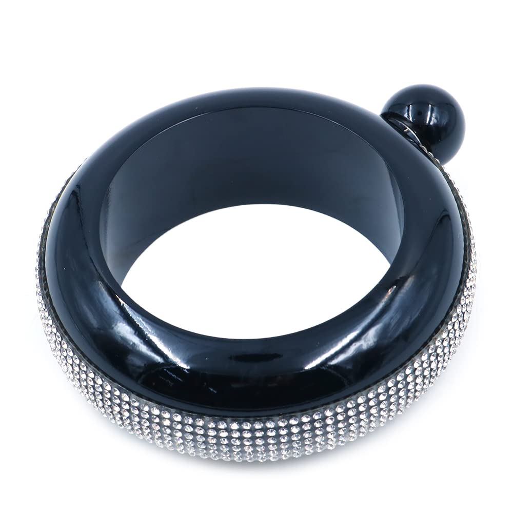 Bracciale Bangle Flask, Flacone Braccialetto Portatile in Acciaio Inossidabile Liscio da 3,5 Once per Idee Regalo per attività all'Aperto per Feste - Strass Neri