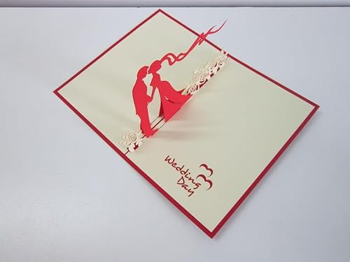 Miniatura 2 de Flying Meow - Tarjeta emergente 3D de celebración de pareja de boda, tarjeta de felicitación hecha a mano para momentos preciados