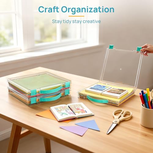Image of Vtopmart 10 Pack Board Game Storage with Handle and Snap-Tight Latch Lid | Clear Craft Organizer Fit 12 inch x 12 inch Papers, Stackable Storage Box for Scrapbook Storage, Art Supply Storage, Puzzle Storage