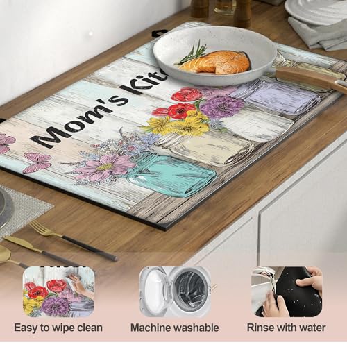 Image of Multi-Design Silicone Stove Cover for Glass /Electric Stoves - 3-in-1 Heat-Resistant Protector Mat, Mother Kitchen Gifts 28 inchx20 inch (Vintage Flower Vases, 28 inch L x 20 inch W)