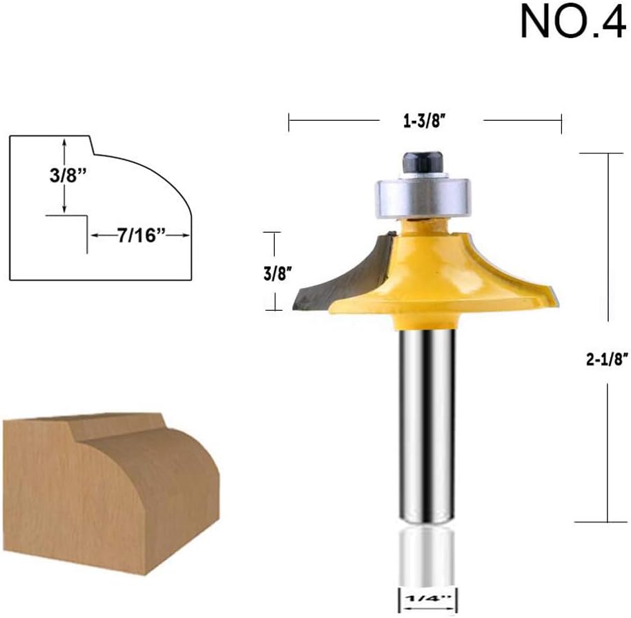 Router Bit Set 1/4-Inch Shank Door&Drawer Front Edging 4 PCS, Woodworking Milling Cutter Tools, Carbide CNC Router Grooving Mill Tool(1/4 Square)