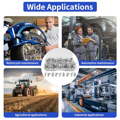 hautllaif 60 Stück Schmiernippel Sortiment M6 M8 M10 in Gerade und Abgewinkelt 45° 90° Kegelschmiernippel, Fettpresse Mundstück, fettpresse für schmiernippel (60)…