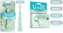 Gillette Venus Pele Sensível Aparelho de Depilar Recarregável com Aloe Vera, 1ud + Gillette Venus Pele Sensível Carga para Aparelho de Depilar com Aloe Vera, 4 uds