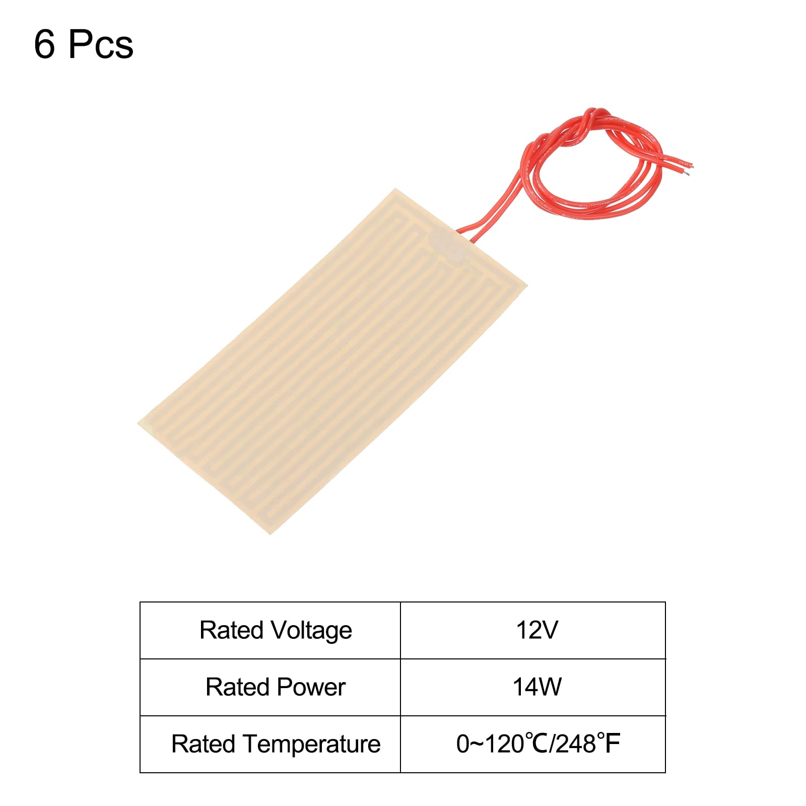 sourcing map Placa Calefactora de Película Calefactora, 12V 14W, Almohadilla de Calor de Poliamida, Elementos Calefactores de Película Adhesiva PI 100mmx50mm, Tira Calefactora,6Pcs