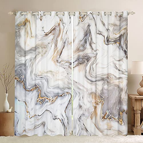 Homemissing Marble Curtains Grey Gold Abstract Geometric Window Drapes for Bedroom Living Room Crack Brick Texture, W46*L72