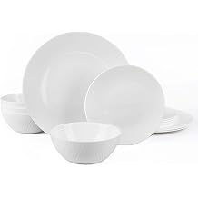 LaGlint 12 Piece White Opal Glass Grooved Dinnerware Set