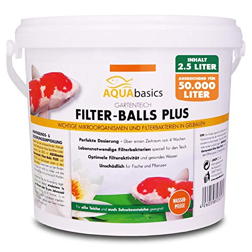 AQUAbasics Gartenteich Filter-Balls Plus enthalten Mikroorganismen, Filterbakterien in Gel-Bällen - Algen, trübes Wasser, schlechte Wasserwerte haben Keine Chance, Größe:2.5 Liter Cover