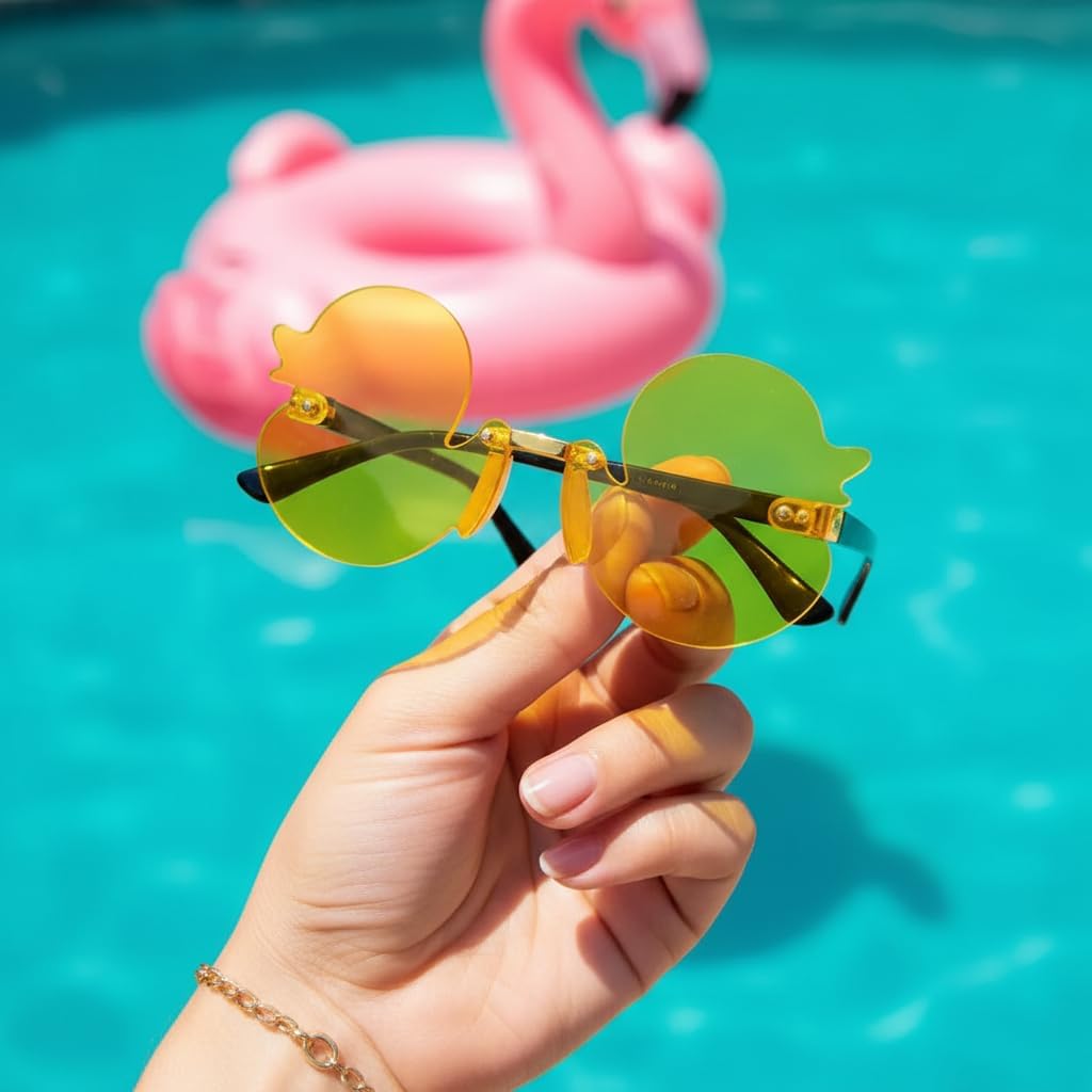 2Pcs Yellow Cartoon Little Duck Personality Frameless Sunglasses Copy Tide Sunshade Sunglasses Gifts, Decorations