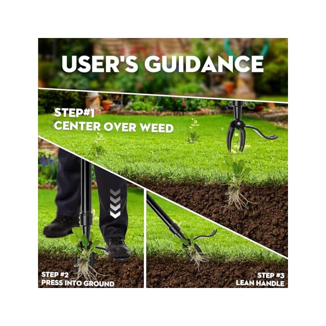 BuyLaunch Manual Weed Puller Tool 4-Claw Steel Head Weed Remover with Long Handle for Garden