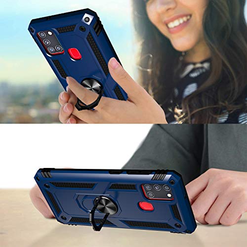 Androgate for Samsung Galaxy A21s Case with Tempered Glass Screen Protectors, Military-Grade Metal Ring Kickstand 15ft Drop Tested Shockproof Cover for Samsung Galaxy A21s Blue by Androgate - Image 2