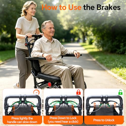 Image of SOFTFISH Transport Wheelchair with Ergonomic Seat & Adjustable Caregiver Handle, 1s Foot-fold Wheelchairs for Adults with Pull Rod, Foldable Armrest & Footrest, Travel Transport Chair for Seniors