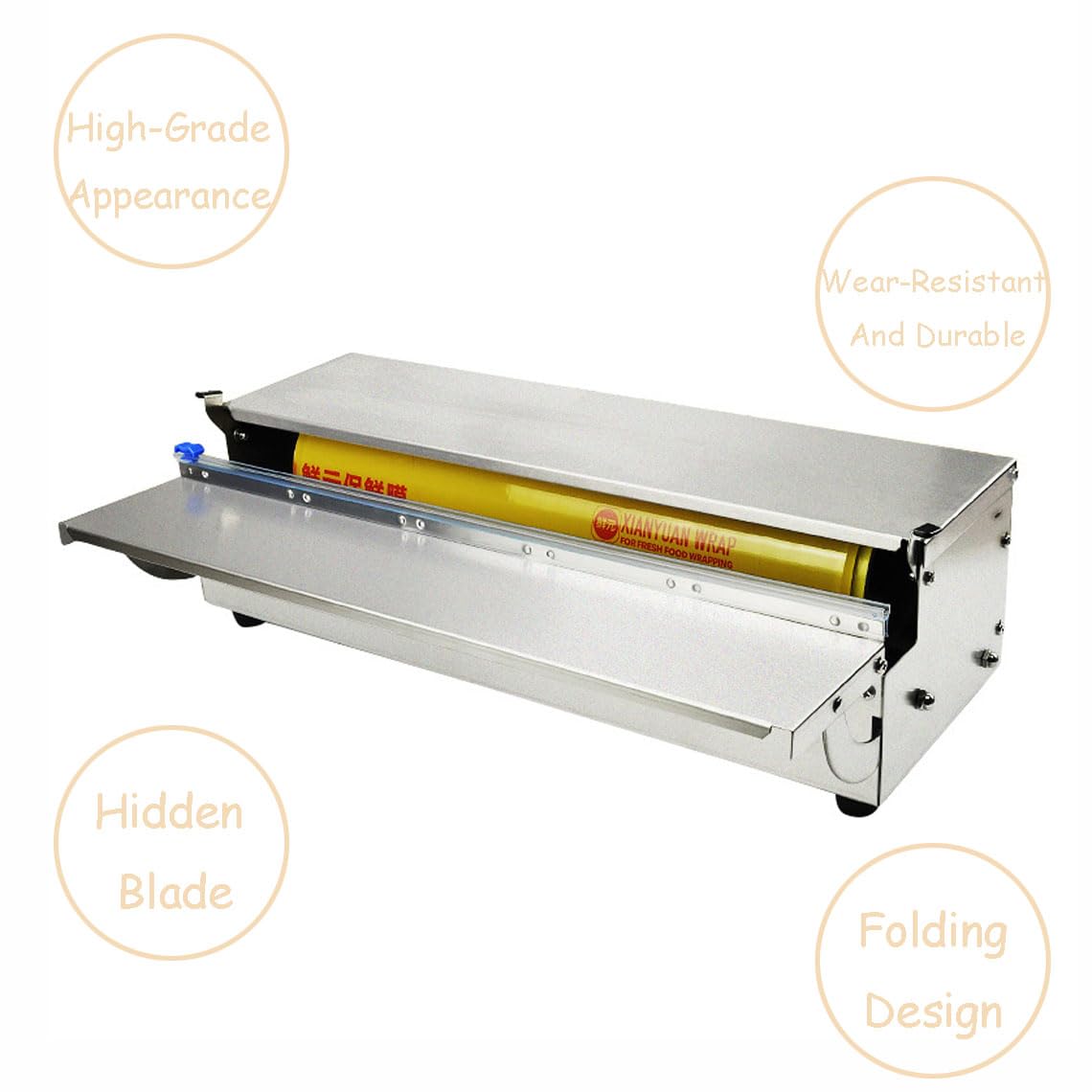 Máquina de envoltura de plástico comercial, dispensador de envoltura manual con 2 rollos de película adhesiva de PVC de 12 pulgadas x 1312 pies para embalaje y almacenamiento de alimentos