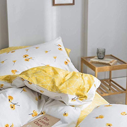 3 Piece Queen Floral Duvet Covers Set, Botanical Plant Bedding Set, Yellow Flowers And Ivory White Check Comforter Cover, Soft Lightweight Microfiber Kids Bedroom Decorative, For Women Boys And Girls #TOP4