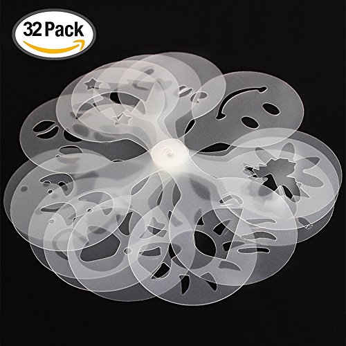 32 Pcs Coffee Decorating Stencils, SENHAI 2 Pack 32 Pcs Foam Latte Art Stencils Barista Template for Decorating Oatmeal Cupcake Cake Cappuccino Hot Chocolate for Adult Kids Children