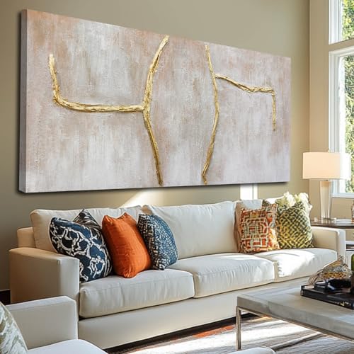 XIANSHOU Gold Wall Art Abstract Wall Hanging Textured Wall Prints...