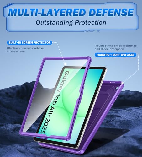 Image of TiMOVO Shockproof Case for Samsung Galaxy Tab A11+ /A11 Plus 11'',DeepPurple | Fit for SM-X230 /X236 /X238, Built-in Screen Protector, Dust Plug & Precise Cutouts, Shockproof Rugged Full Body Protection