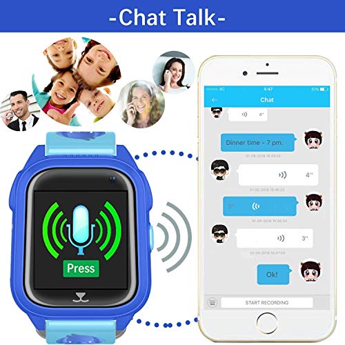 PTHTECHUS Kids Waterproof GPS Smart Watch for Boys Girls,Students Touch Screen Smartwatch with GPS Tracker Voice Chat One Key SOS for Help Clock Camera,Suitable for Childrens Aged 4-12, Blue