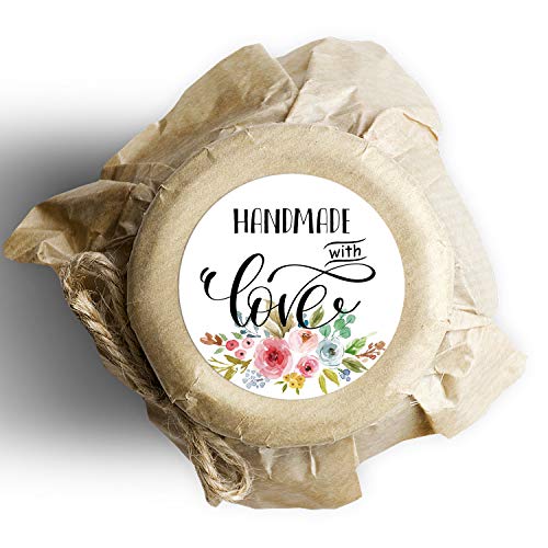 Floral Handmade With Love Stickers, 1.4 Inches Round Total 500 Adhesive Labels Per Roll (1 Roll), Handmade Packaging, Homemade With Love Stickers, Baked With Love Stickers Mr.mug #TOP1