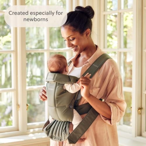 Image of BabyBjorn Baby Carrier Mini, Woven, Dark Green | Newborn Carrier (7-15 lbs), Ergonomic, Easy-to-Use