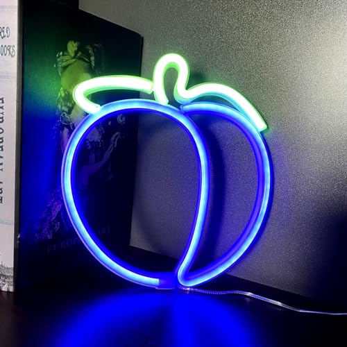 Image of Blue Peach LED Neon Light Sign Handmade Lamp for Wall Room Party Home Bar Art Christmas Bedroom Table Wedding Party Desktop Decoration Teen Kids Birthday Holiday Gift USB Powered