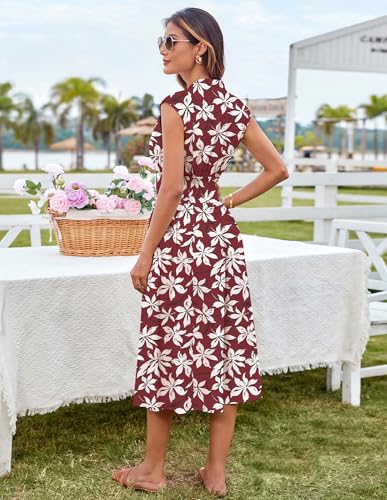 Image of GRACE KARIN Business Casual Dresses for Women 2026 Summer Flowy Boho Vacation Sundress Burgundy Floral 2XL