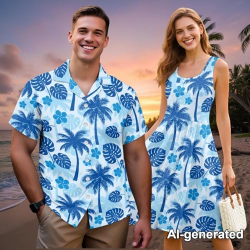 Image of Hawaii Matching Couple Outfits Husband and Wife Clothing Fashionable Mens Casual Shirts Hawaii Dress with Soft Fabric