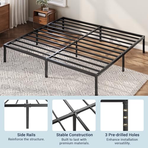 Image of Allewie King Size Bed Frame, 12 Inch Metal Platform Beds with Storage Space, No Box Spring Required and Easy Assembly, Black