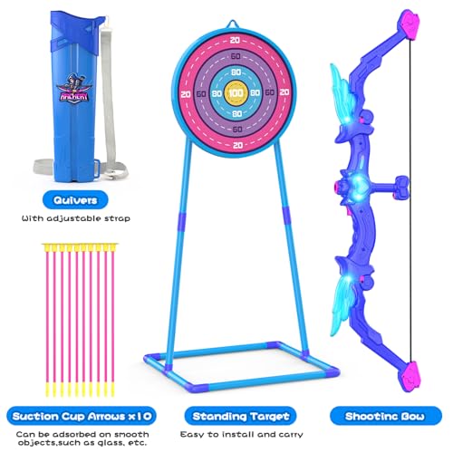 Image of Kids Bow and Arrow Toy, Angel Light Up Archery Set W / 10 Suction Cup Arrows, Targets & Quiver, Outdoor /Indoor Games for Kids Ages 4-7 8-12, Birthday Gifts for 4 5 6 7 8 9 10 11 12 Year Old Boys Girls