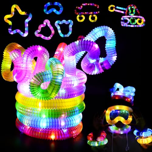 Corpower LED Tubos Pop Juguetes Sensoriales, 12 Piezas Mini Tubo Pop Tubos Sensoriales Niños Pulseras Luminosas Fluorescentes, Bolsas Cumpleaños Infantil Navidad Halloween Fiesta Accesorios