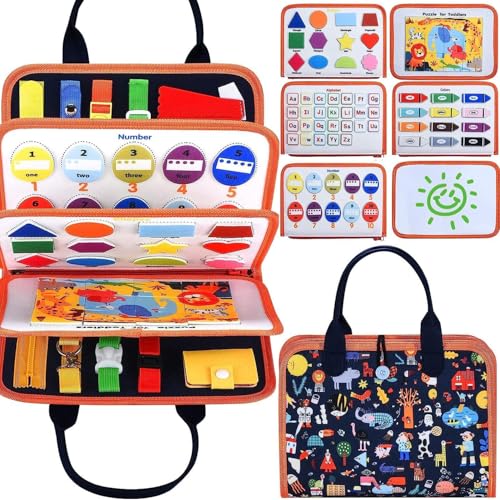 Premify Montessori Busy Board for Toddlers Sensory Busy Book & Learning Activities for Fine Motor Skills Educational Travel Toy for Preschool Perfect Gifts for Boys & Girls