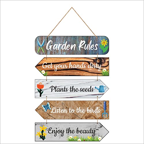 Image of Zesta Garden Rules Wooden Wall Hanging Decorative Items /Hanging Home Wall Decor Items /MDF Decoration Items /Cute Wall Art For Living Room /Home Decor Items Living Room