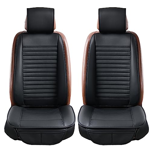 Sunny Color 2Pc Car Seat Covers, Luxury Car Protectors, Universal Anti-Slip Driver Seat Covers, Edge Wrapping Front Car Seat Covers With Pu Leather(Black) #TOP1