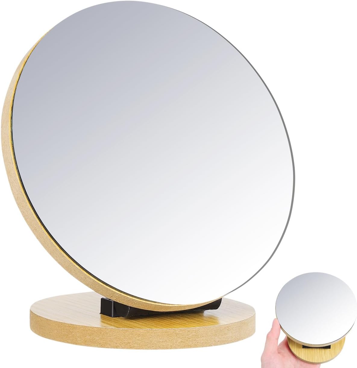 FRCOLOR Foldable Desktop Makeup Mirror for Home Salon Beige