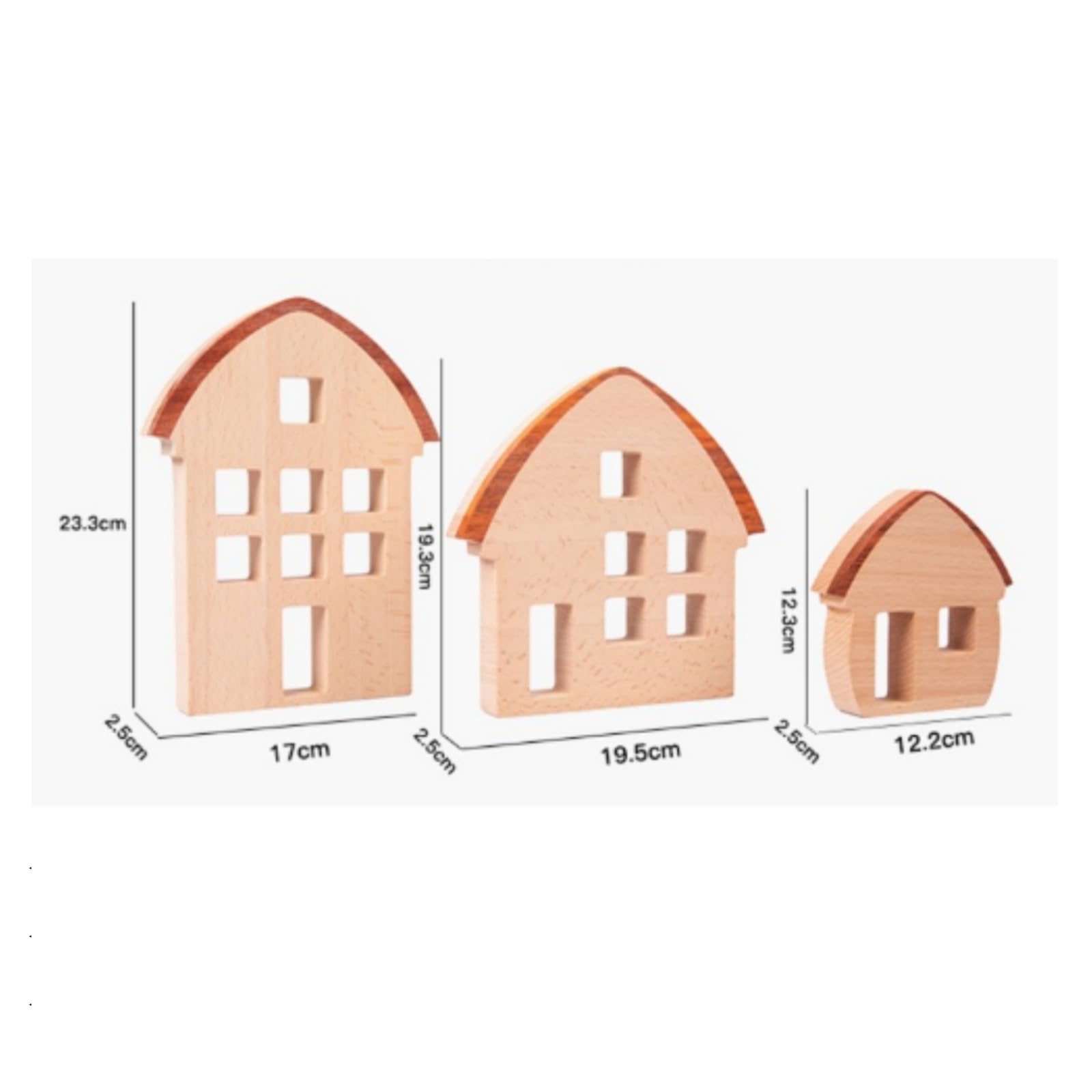 Kinder Bausteine Holz Häuser Set Bausteine Holzbausteine Holzspielzeug Deko Häuser mit Bogenförmigem Dach Und Abgerundeten Kanten aus Buche Und für Kinderzimmer Wohnzimmer Regal
