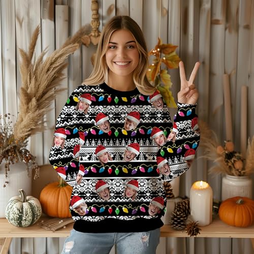 M YESCUSTOM Custom Sweatshirt for Women Men Custom Ugly Christmas Sweater Personalized Funny Faces Xms Sweaters with Pictures2