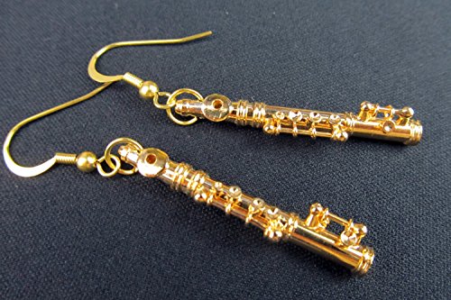Boucles d'oreilles flûte traversière dorées, finition orchestre - 5