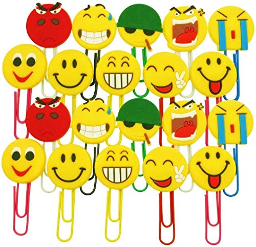 JZK 20 pcs Cute Emoticon Bookmarkers, Interesting Paperclip Book Mark, Novelty Emoji BookMarker for Kids Party Favours Children Party Bag fillers Birthday Gift