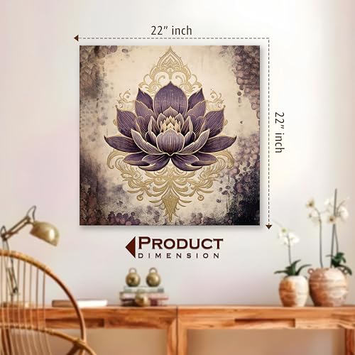 Image of PAINTINGMANTRA Abstract Lotus Canvas Stretched Canvas Painting for Living Room | Indian Folk Artwork Wall Decor Art For Livingroom, Bedroom, Office, Hallways - 22x22 Inch