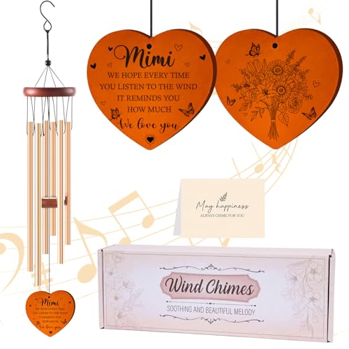 Luvsweets Mimi Gifts for Mother's Day Birthday Christmas Thanksgiving from Grandkids Grandchildren, Mimi Garden Gifts for Grandma, 26Inch Wind Chimes for Outside with S Hook Greeting Card