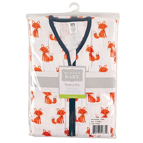 Image of Hudson Baby Unisex Baby Muslin Cotton Sleeveless Wearable Sleeping Bag, Sack, Blanket, Foxes, 0-6 Months