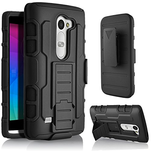 LG Risio Case, Starshop Full Protection Dual Layers Hybird Case with Kickstand and Locking Belt Swivel Clip with Premium Screen Protector Black