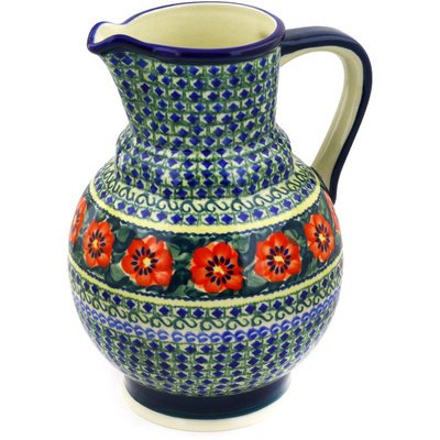 Polmedia Polish Pottery Pitcher UNIKAT - Poppies All Around Pattern Handmade in Boleslawiec Poland + Certificate of Authenticity